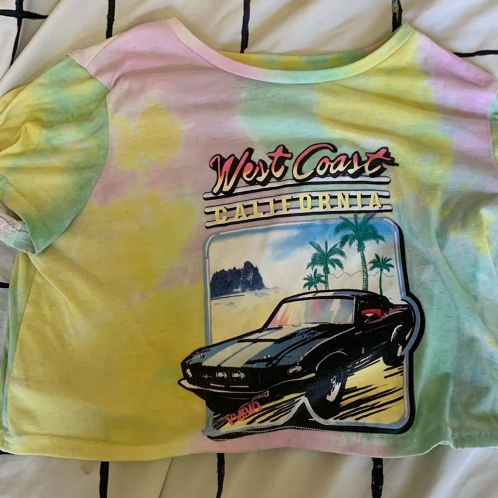Cropped tie-dye, pink, yellow and green car T-shirt from SHEIN size medium